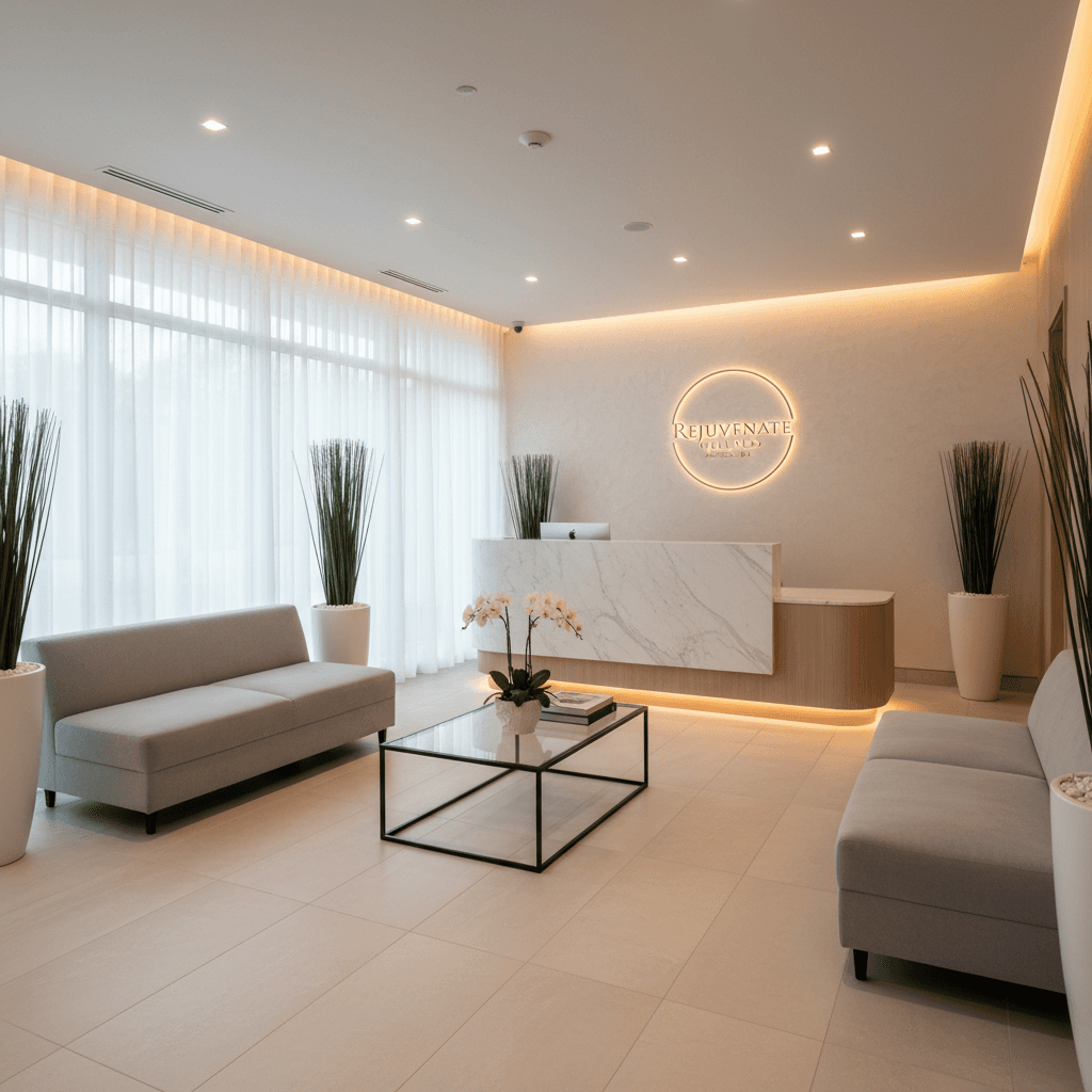 Modern medspa reception area with contemporary interior