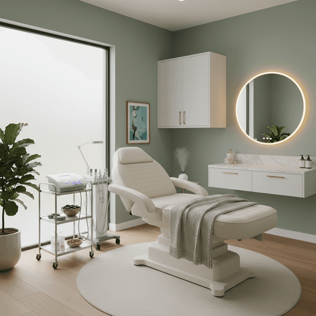 Modern medspa treatment room with calming ambiance