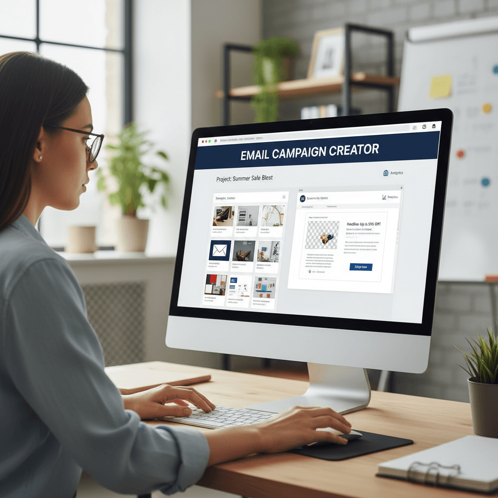Marketing professional designing email campaigns