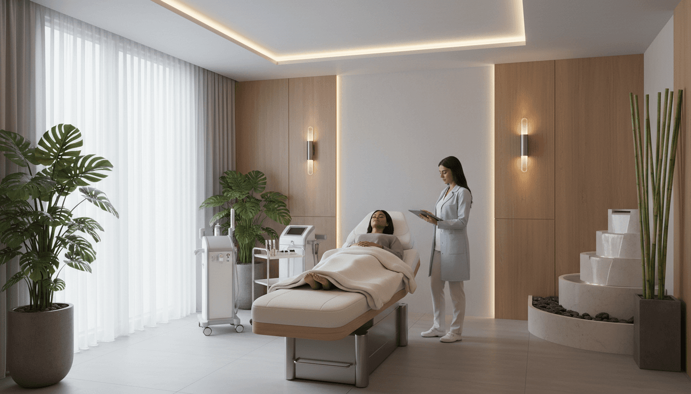 Modern aesthetic clinic interior with professional treatment room and welcoming atmosphere