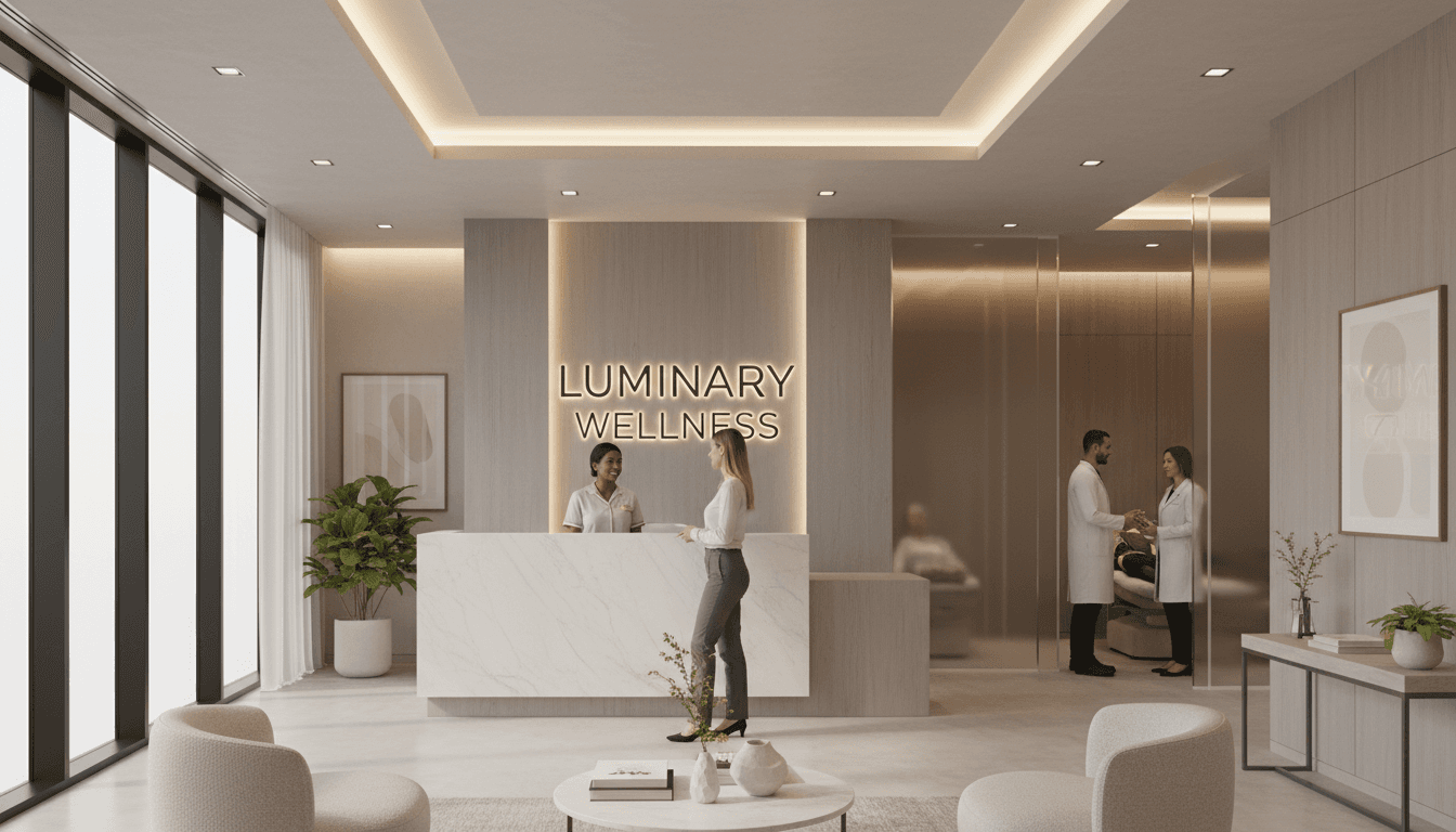 Modern medspa reception area with contemporary interior