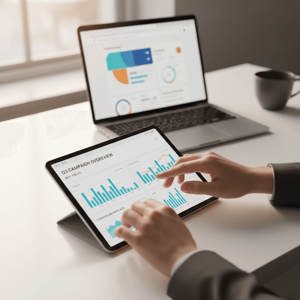 Digital marketing analytics and strategy dashboard on computer screen