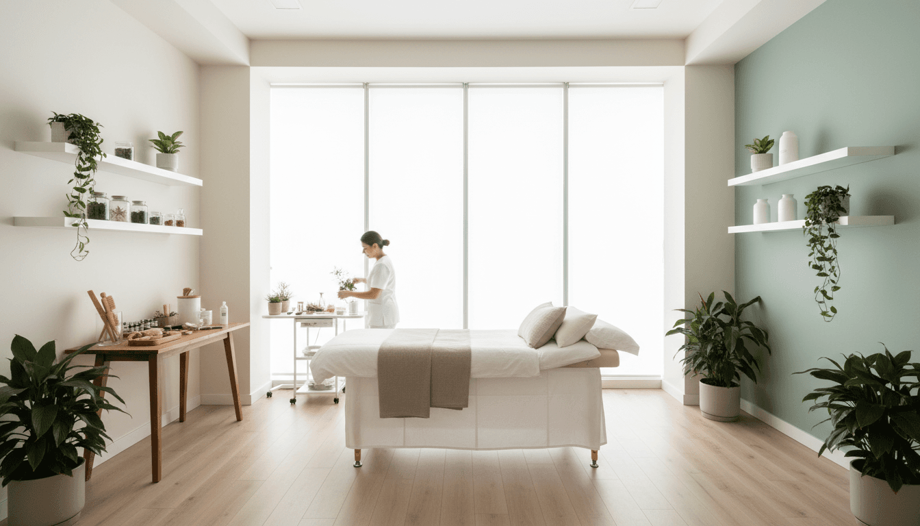 Modern aesthetic clinic with professional treatment room and warm welcoming environment